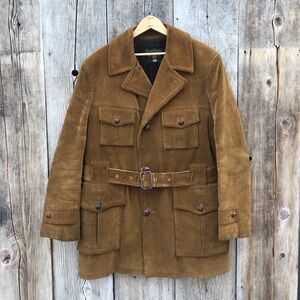Vintage 1960s-70s Casualcraft Corduroy Belted Safari Sherpa Lined Overcoat 42 L